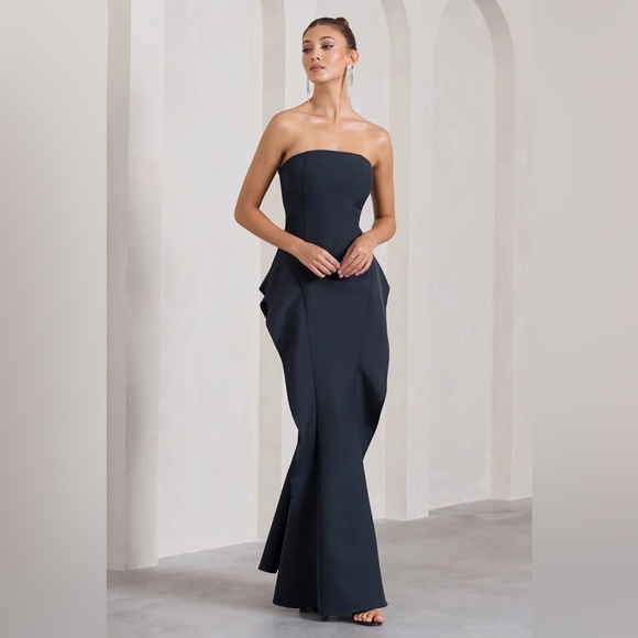 Navy Blue Strapless Maxi Dress - Picture 1 of 2
